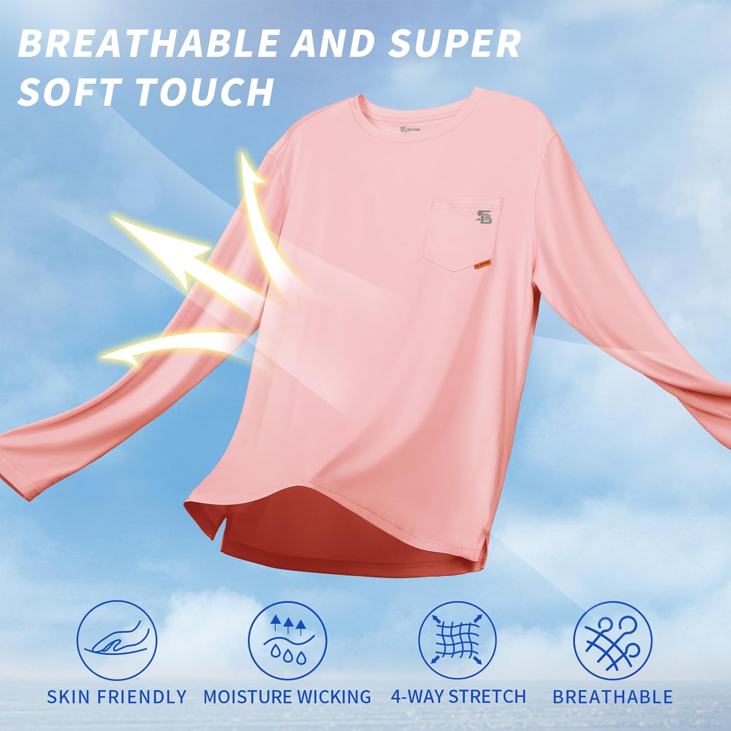 Mens Men's Rash Guard Shirts UPF 50+ Moisture Wicking Long Sleeve with Chest Pocket Quick Dry Lightweight - Image 4