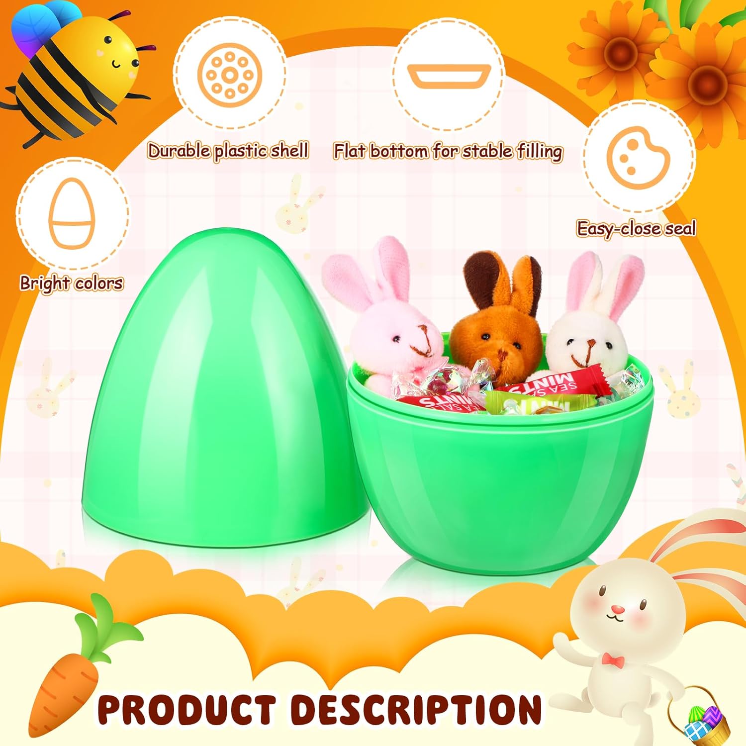 114 Pcs 7.9, 3.9, 2.2 Fillable Easter Eggs Bulk Jumbo Plastic Empty Plastic Easter Eggs Bright Colorful for Basket Stuffers Fillers, Hunt, Filling Treats and Party Favor
