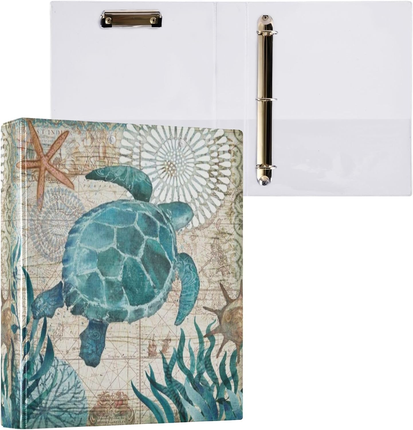 3 Ring Binders Sea Turtle 1.5in Binder Round Rings Holds 200 Sheets with Interior Clear Pockets Clipboard for Office School Work,2 Pack