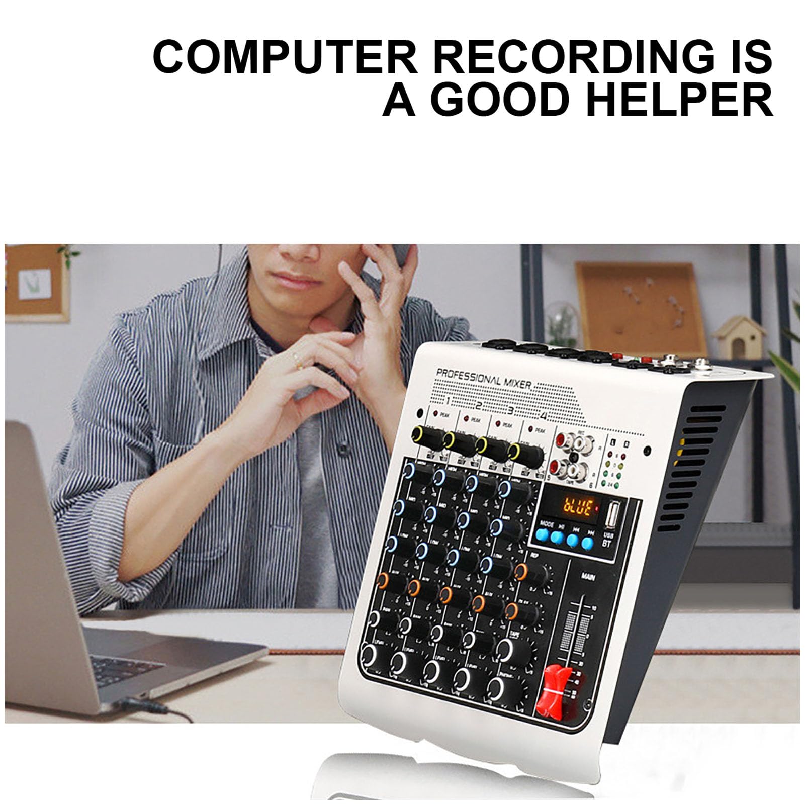 Generic Sound Mixer 4 Channel Mixer mit Integriertem DPS -Prozessor für Verbesserte Soundeffekte - Geeignet für Aufnahmestudios ABS, Eisen (EU -Stecker 100‑240V)