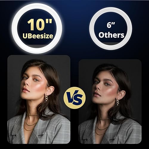 Miniatura 2 de UBeesize Anillo de luz de 10 pulgadas con soporte superior para teléfono, luz LED para selfie con soporte y soporte para teléfono, luz de escritorio