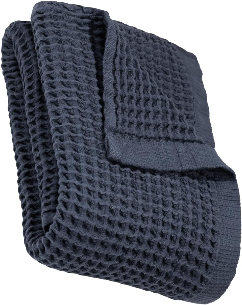 DEMMEX Organic Cotton Waffle Weave Turkish Bath Towel - Ultra Soft Lightweight Quick Dry, Oeko-Tex Certified, 100% Turkish Cotton (Navy Blue, Large (60x30))