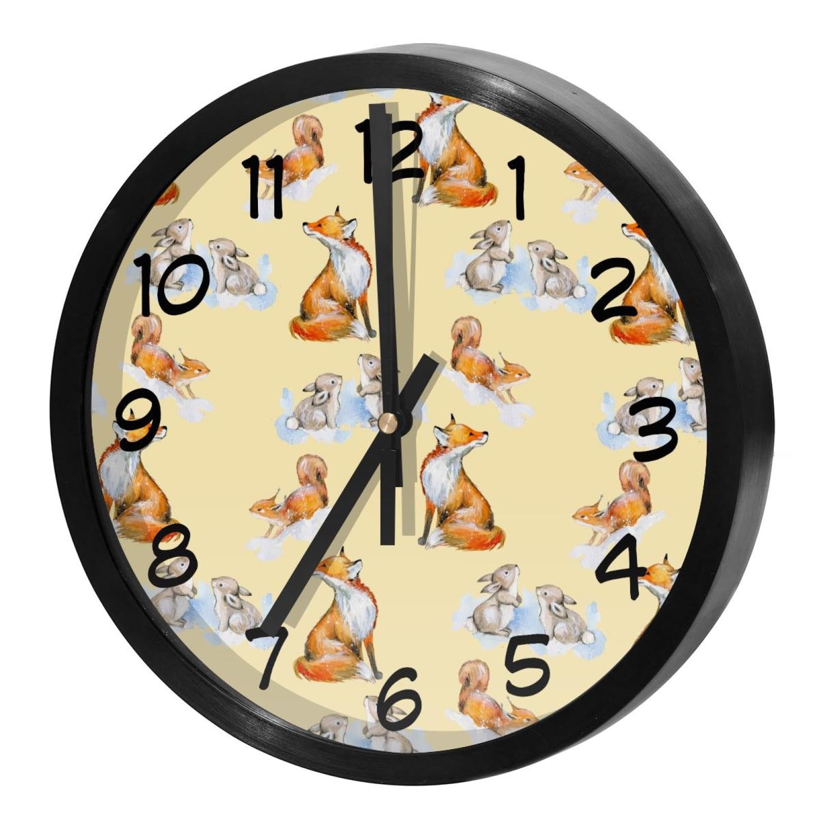 Horloge murale silencieuse à quartz pour chambre d'enfant avec motifs animaux de la forêt