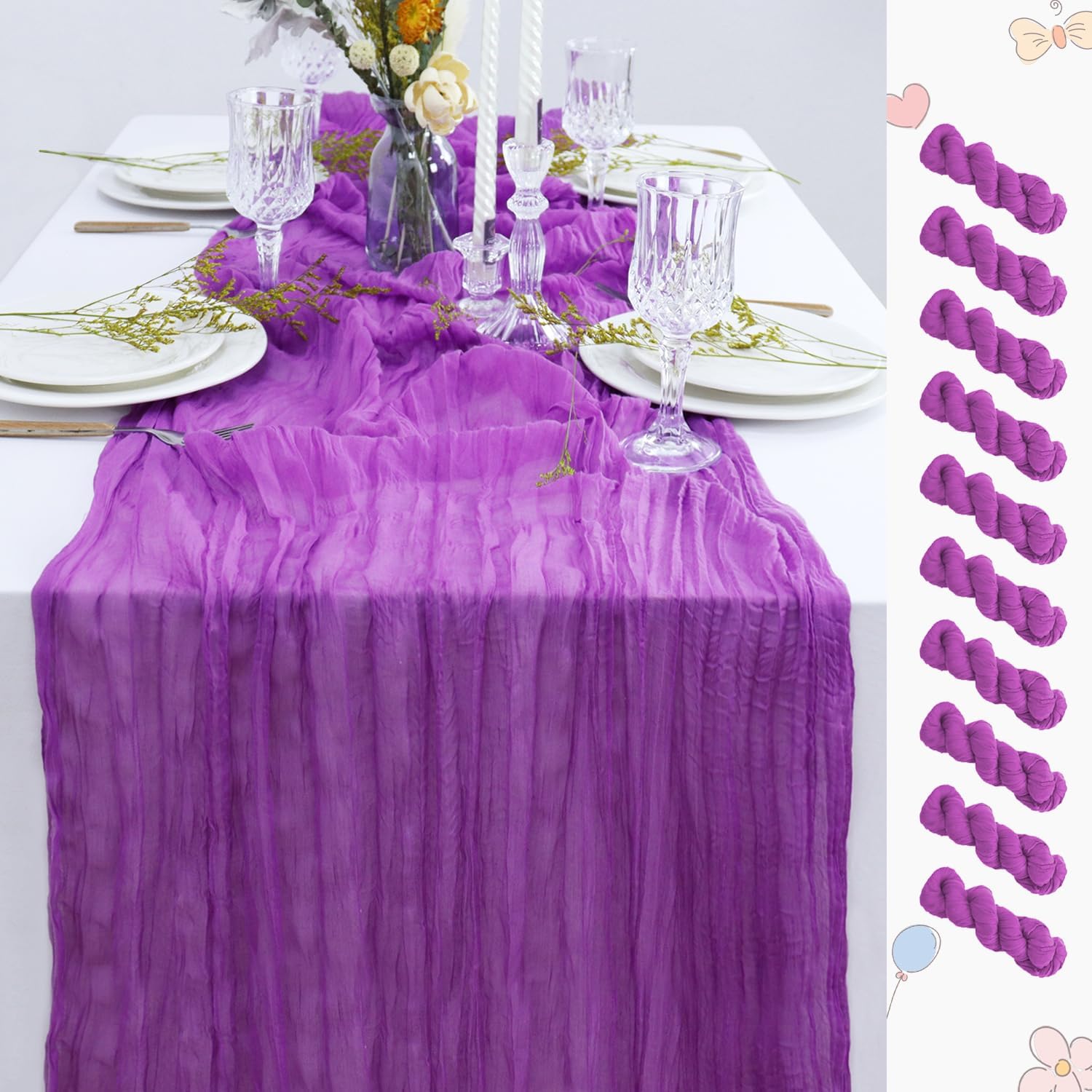 FUHSY 10 Pack 10FT Gauze Table Runner Cheesecloth Fabric Lilac Table Runners Cheese Cloth Rustic Wedding Party Table Runner Boho Birthday Table Decorations Lavender Sheer for Cheese Clothes