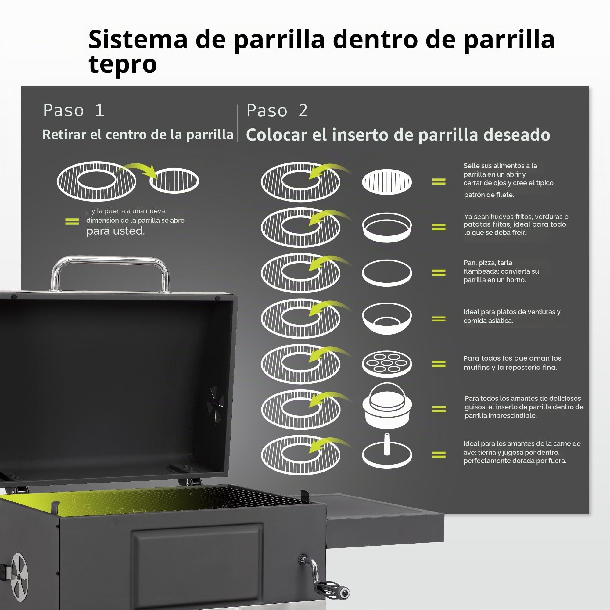 Tepro Parrilla de carbón Toronto Basic, superficie de la parrilla: 52 x 36 cm aprox