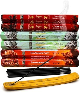 Incense Sticks Variety Pack | Dragons Blood, Frankincense & Myrrh & White Sage -120 Sticks | with Free Wooden Holder | Smudging Kit for Home Fragrance, Meditation & Yoga | Krishnascents