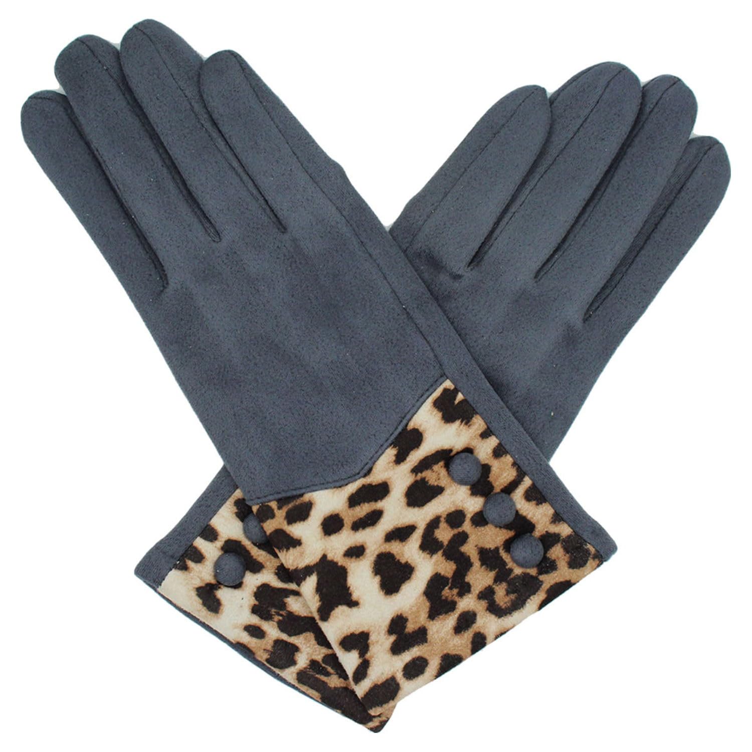 A2zukfashion Women's Grey New Warm Soft Cosy Thick Fleece Winter Leopard Print Thermal Gloves