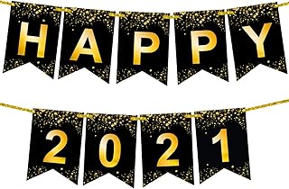 Happy 2021 Banner For NYE Decorations - No DIY Required | Shiny Gold Happy 2021 Sign | New Years Eve Party Supplies 2021 | New Years Banner for New Years Eve Decorations | Graduation Decorations 2021