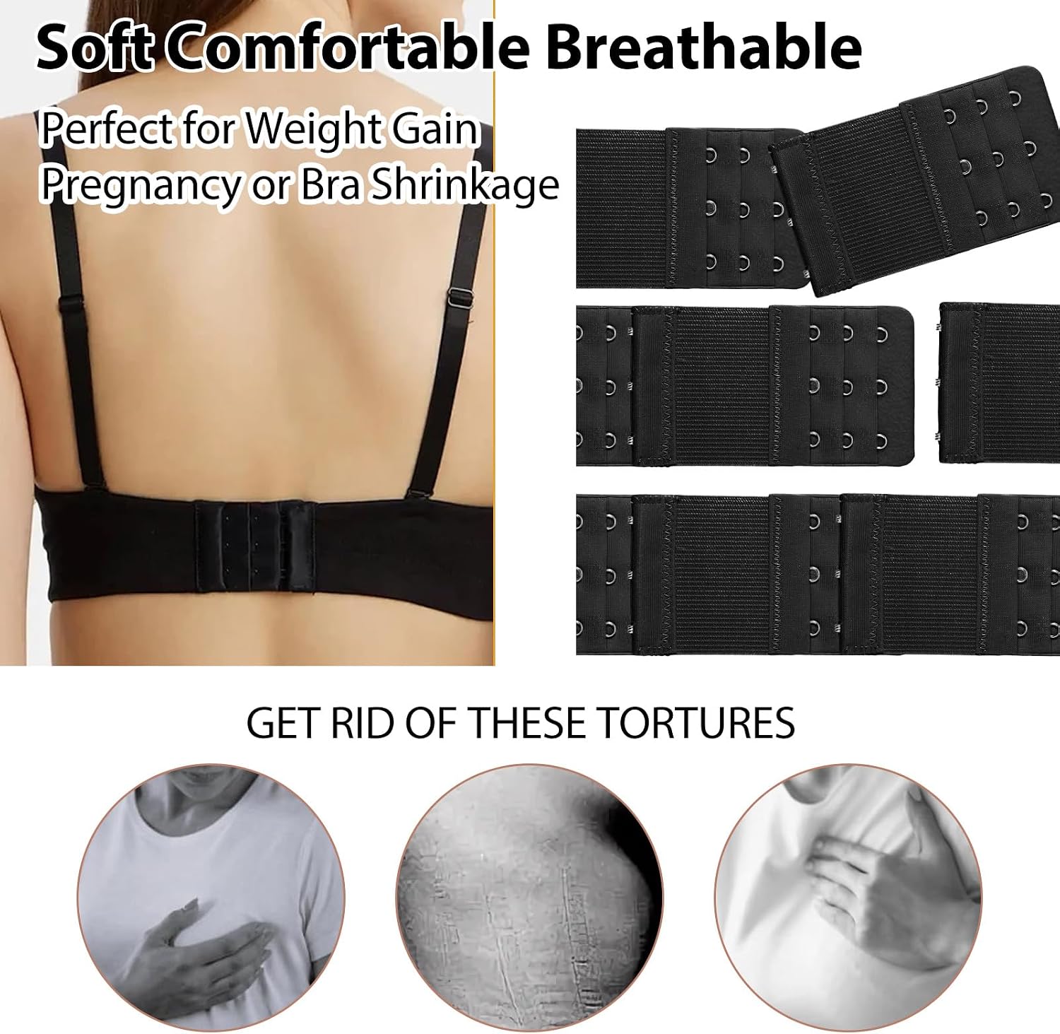 15PCS Bra Extenders 2 Hook 3 Hook 4 Hook, Soft Elastic Bra Extension Strap for Women Plus Size, Adjustable 3/4 Rows Bras Hooks Replacement Set (Black Nude Beige Grey White)