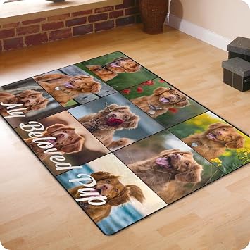 Custom Rug Personalized Door Mat with Picture Logo Name Text Non-Slip Washable Customized Printed Rectangle Floor Mats Carpet for Front Door Bathroom Bedroom Outside Inside Camping 9 Photos, 72"x48"