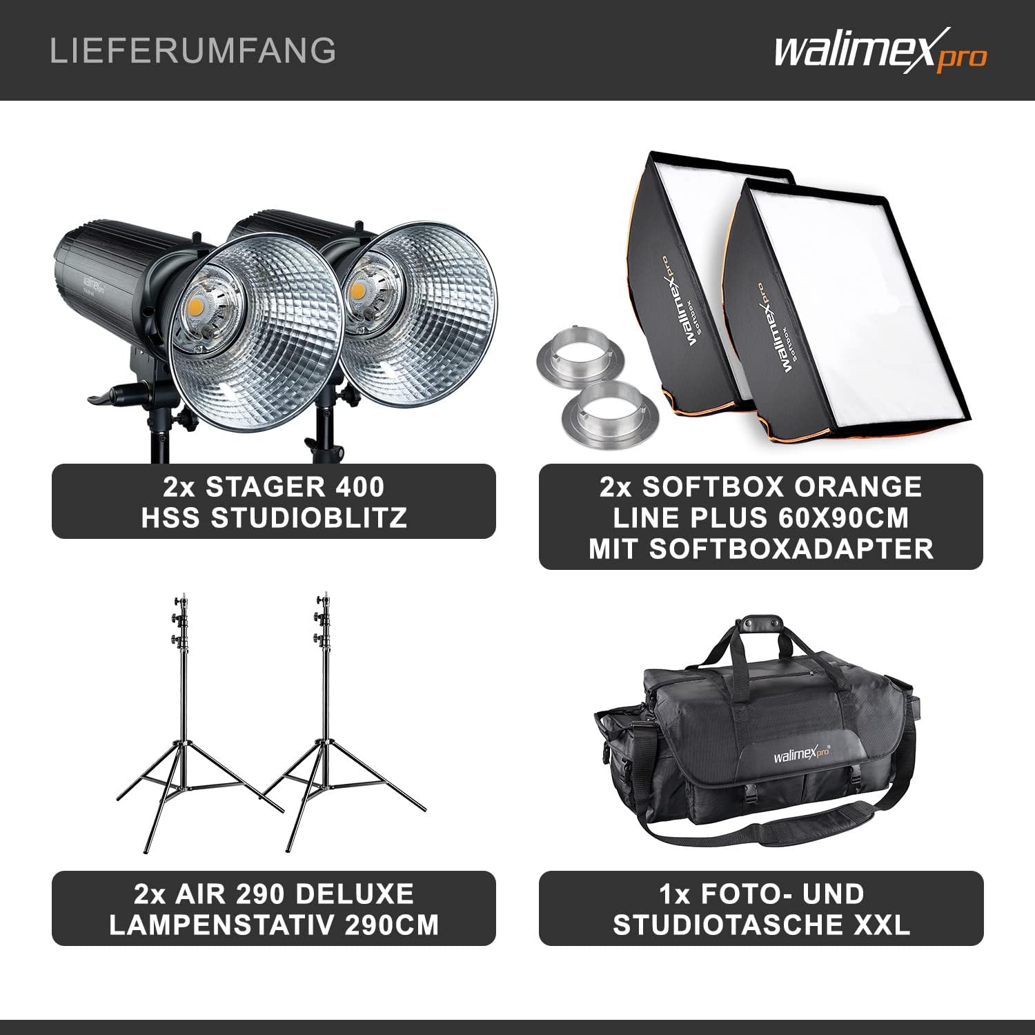 Close-up of Walimex Pro Stager 400 HSS flash tube and LED modeling light