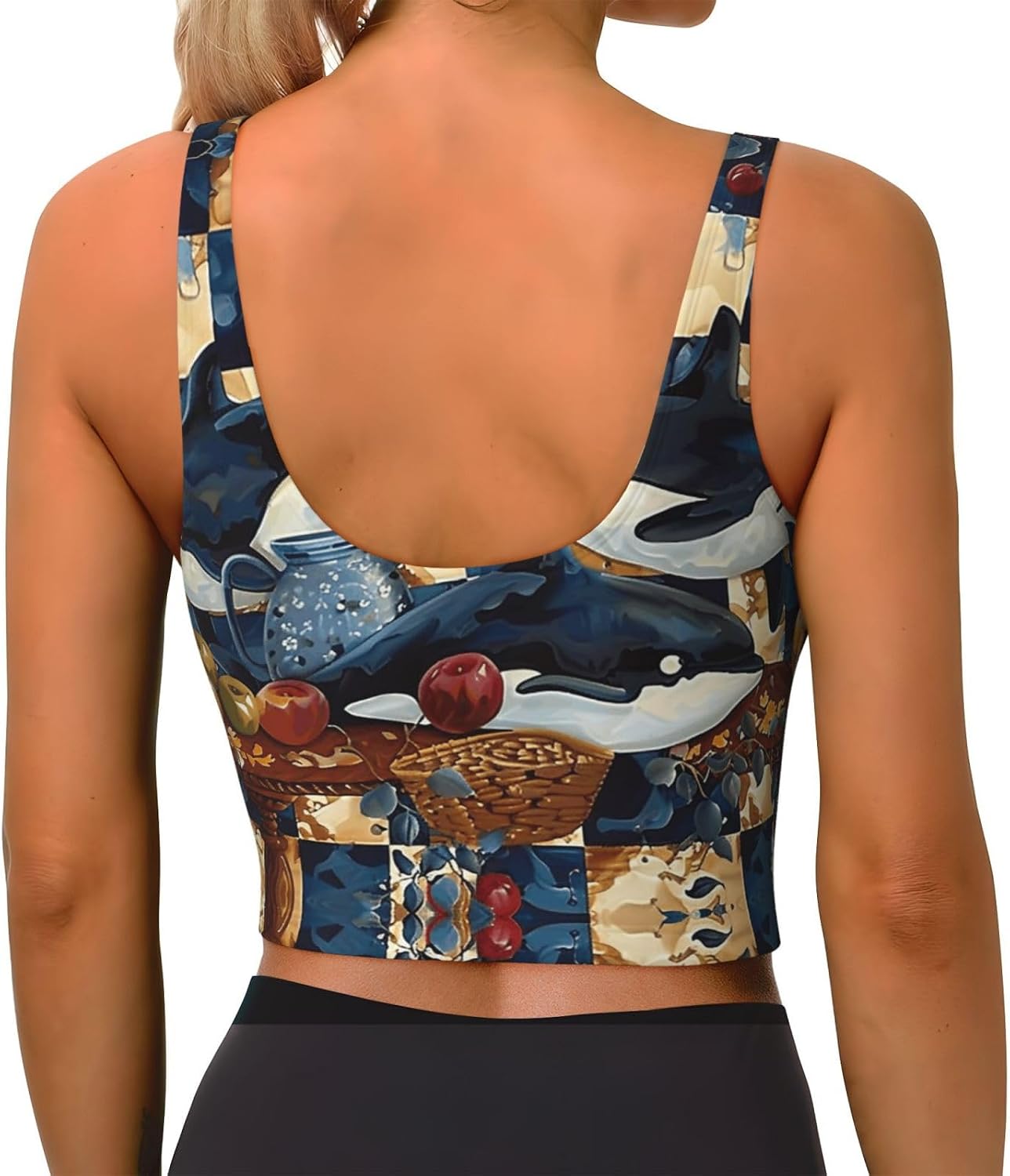 Whales, Tablecloth Women's Sports Bras - High Support Workout Tops for Women