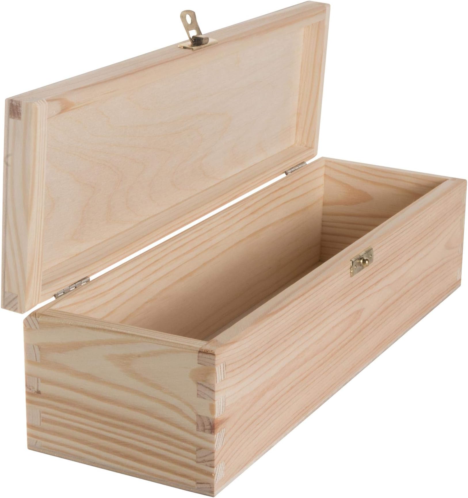 WooDeeDooWooden Oblong Lidded Box | 33 x 10 x 9 cm | Clasp Closure | Rectangular Valuables Memory Keepsake Storage | Unpainted & Untreated Plain Decorative Pinewood for Craft Decoupage