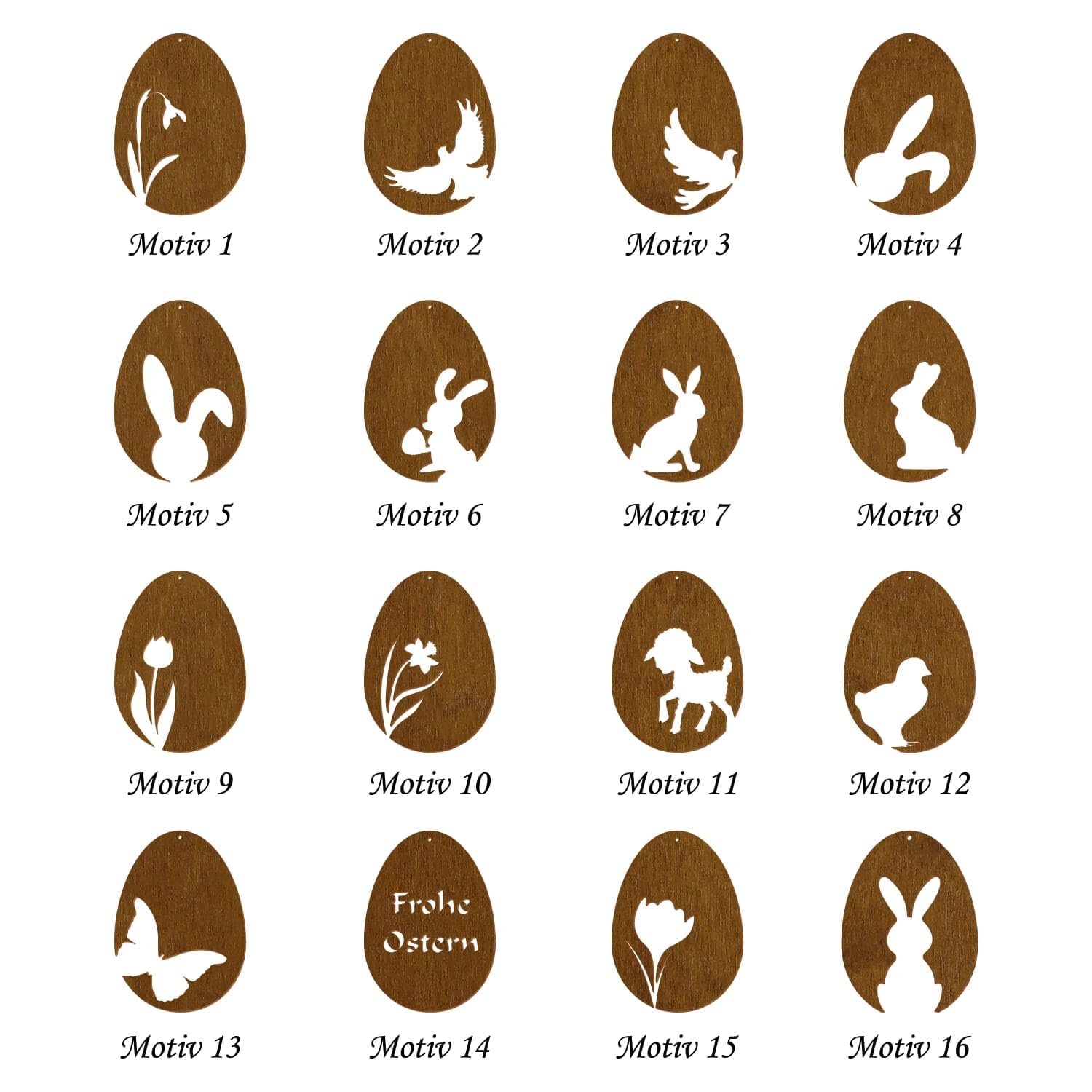 Uova di Pasqua in legno colorato V2, teak, decorazione per Pasqua, motivo uovo di Pasqua 12, altezza (dimensione): 43 cm di altezza