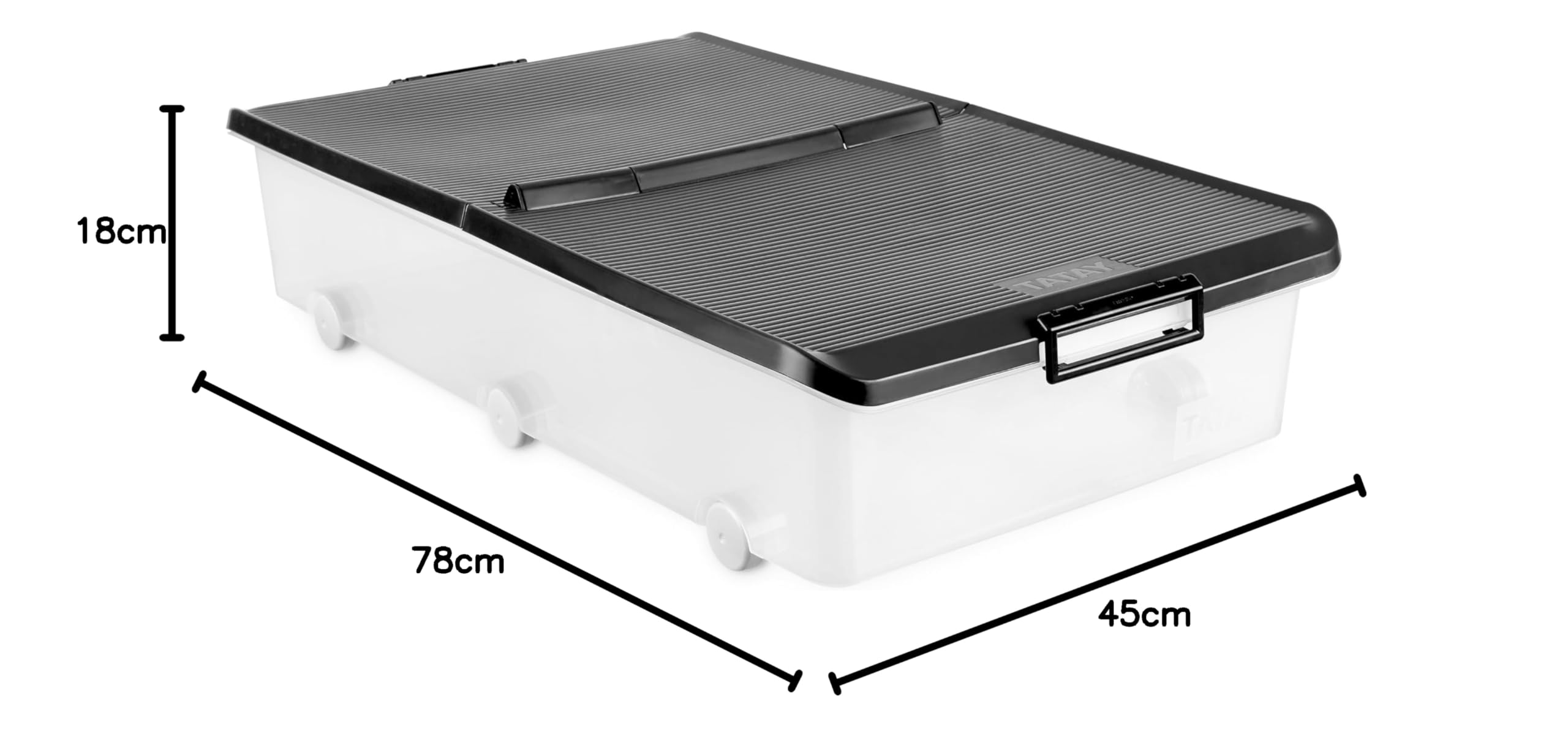 TATAY Scatola con Coperchio 63 L Design Resistente Plastica Senza BPA | Scatola con Coperchio Casa | Misure 45x78x18 cm | Plastica ABS Resistente | Manici Ergonomici | Ruote Integrate, Nero
