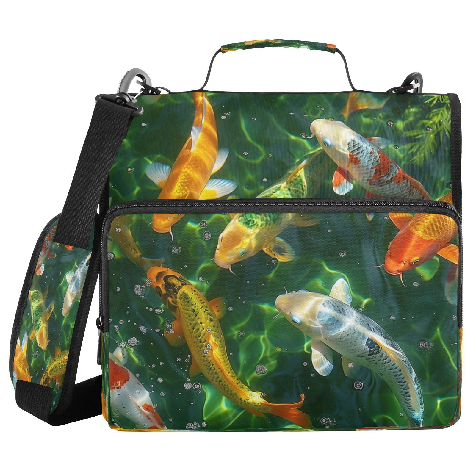Bseiialft Colorful Koi Fish Zipper Binder 3-Ring Binder Bag with Shoulder Strap, 500-Sheet Capacity, Multi-Pocket