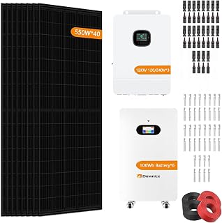 22KW Off-Grid Solar Power System Complete Kit,6Sets 48V 206Ah 10KWh LiFePO4 Battery,3Sets 10KW Inverter with MPPT Controller 120/240Vac 40PCS Bificial 550W Solar Panels