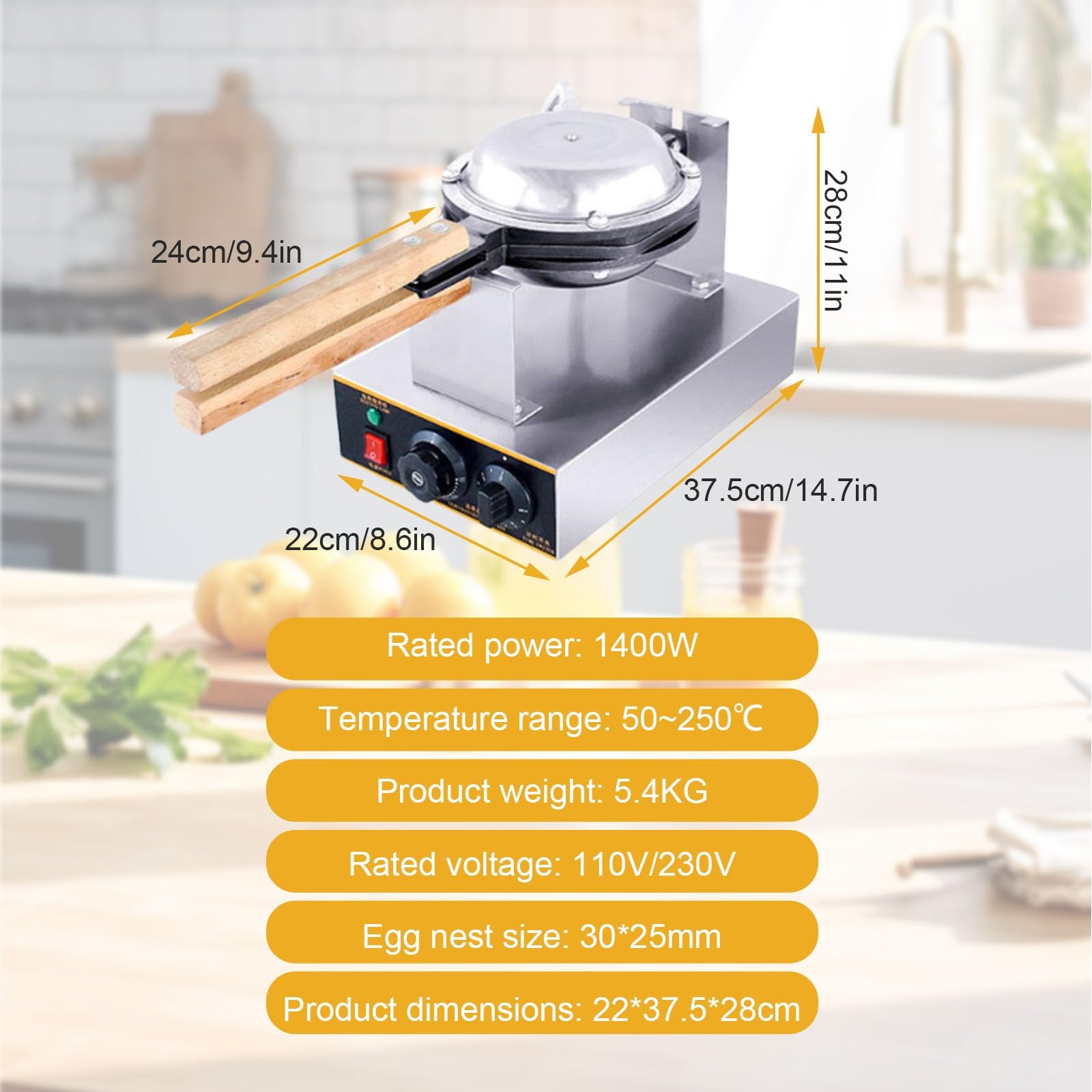 Puff Waffle Maker Gofrera Profesional, Bubble Waffle Maker Doble Cabeza, Acero Inoxidable Y Calentamiento Rápido, Perfecta Para Café, Street Food Y Restaurantes(Single pot)