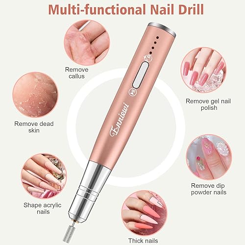 Miniatura 2 de Enniewi Taladro de uñas, lima de uñas eléctrica recargable e inalámbrica, taladro eléctrico de uñas de 25000 RPM con 10 brocas para uñas acrílicas