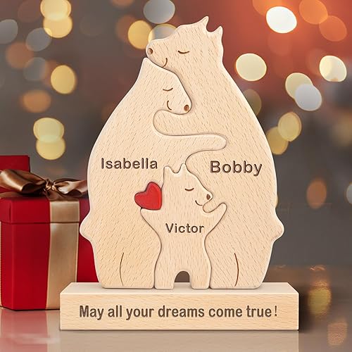 Personalized Wooden Bears Family Puzzle Gifts with 1-8 Name We