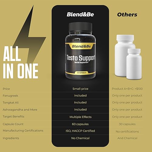 Miniatura 3 de Blend&Be Testo Support Suplemento dietético de hierbas todo en uno Tongkat Ali, fenogreco, ginseng, maca, ashwagandha, espirulina tribulus