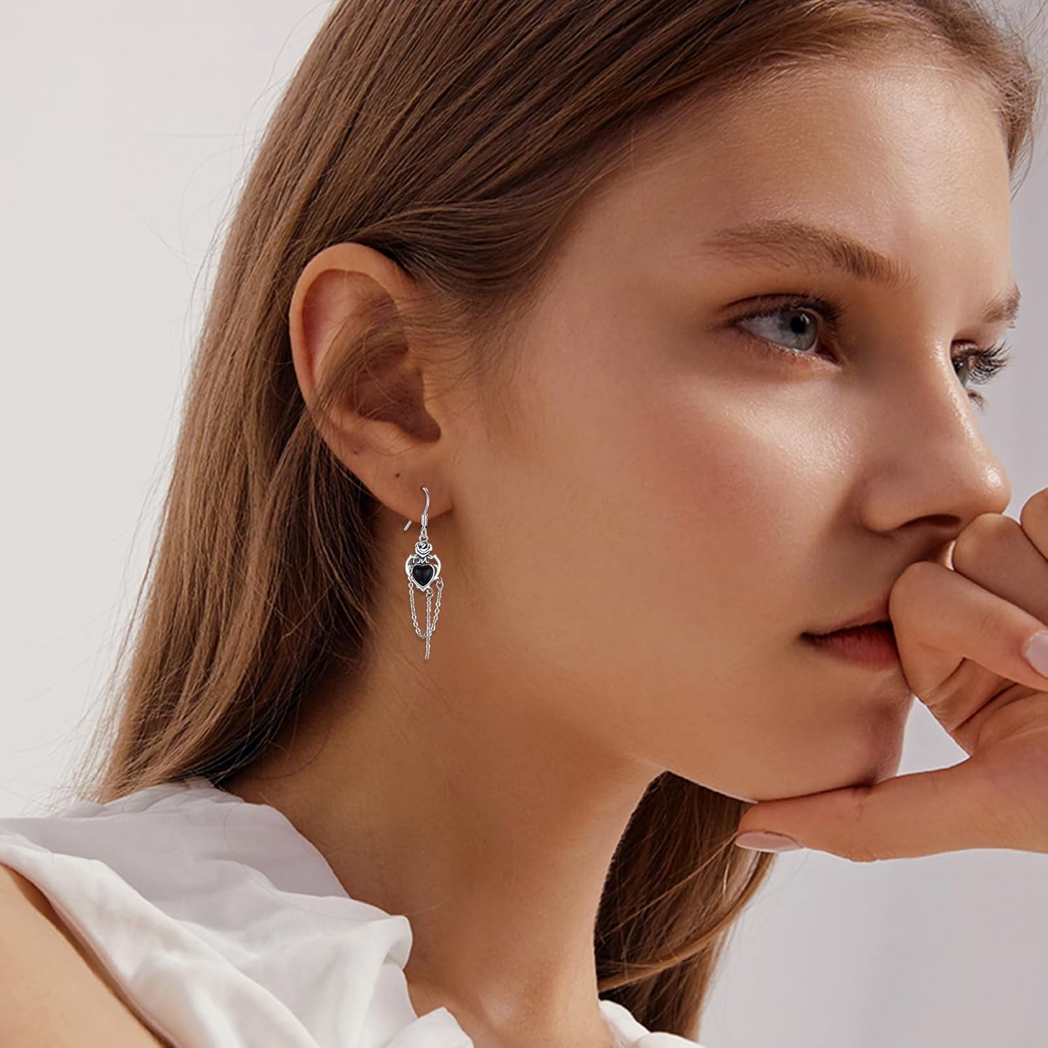 Gothic Skull Earrings 925 Sterling Silver Rose/Butterfly/Bat/Angel Devil Dangle Drop Heart Crystal Earrings Skull Jewelry Gifts for Women Birthday Christmas Halloween - Image 5