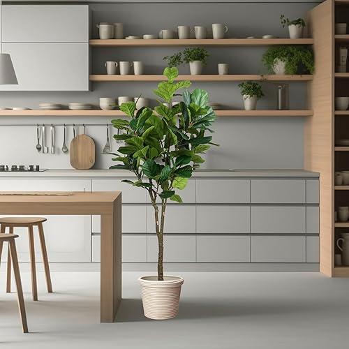 Miniatura 7 de Árbol de higuera de hoja de violín para interiores, ficus lyrata de imitación de 6 pies con 112 hojas, higuera falsa para decoración del hogar,