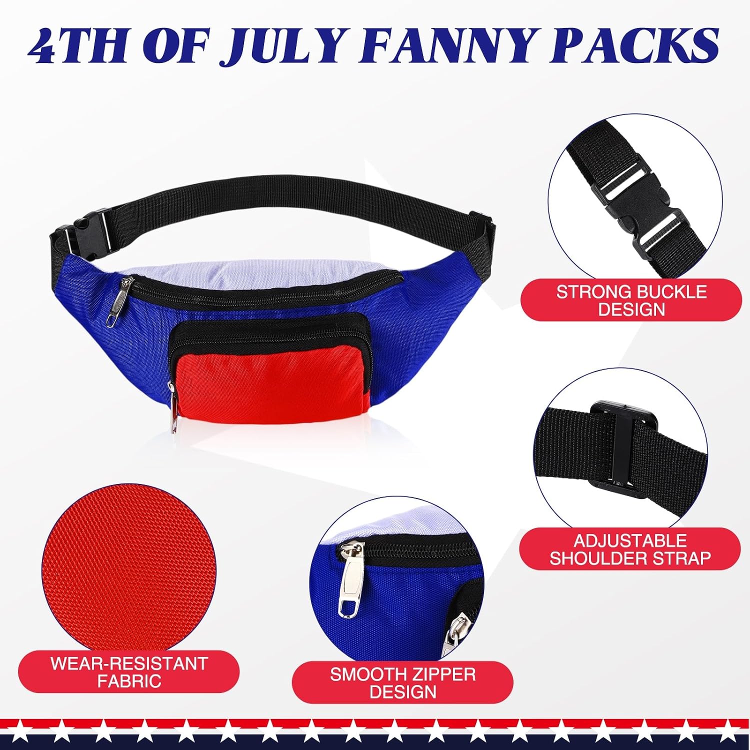 Abbylike 6 Pcs 4th of July Neon Fanny Packs 250th Anniversary Independence Day Adjustable Waist Bags Patriotic Style Party Outfit Accessories for Women Men Travelling Outdoors Cycling