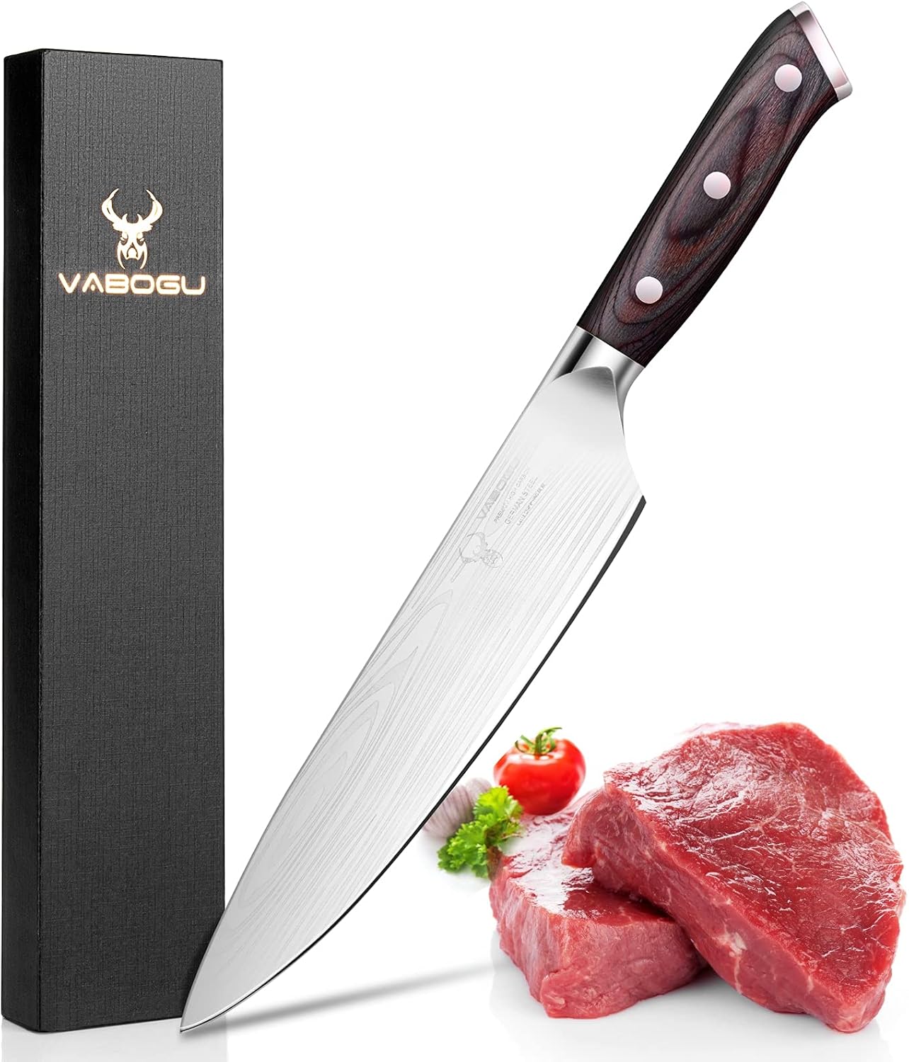Vabogu Chef Knife 8" Super Sharp Professional Chef Knife, kitchen knife, Meat Knife, Fruit Knife, German High Carbon Stainless Steel EN1.4116 Professional Kitchen Cooking Knife (7 in)