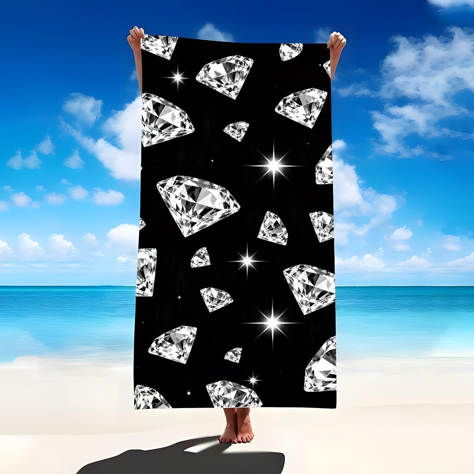YZQGLHP Diamond Microfibre Beach Towel Starlight Beach Bath Towel Quick Drying, Lightweight, Sand-Free, Durable, for Pool, Gym, Camping, Travel Towel 70x130cm
