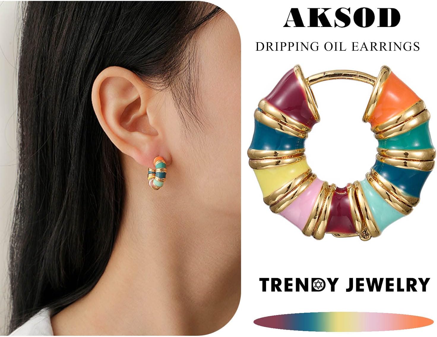 Enamel Bamboo Hoop Earrings Colorful Dripping Oil Huggie Earrings Circle Vintage Trendy Huggy Earrings Jewelry for Women