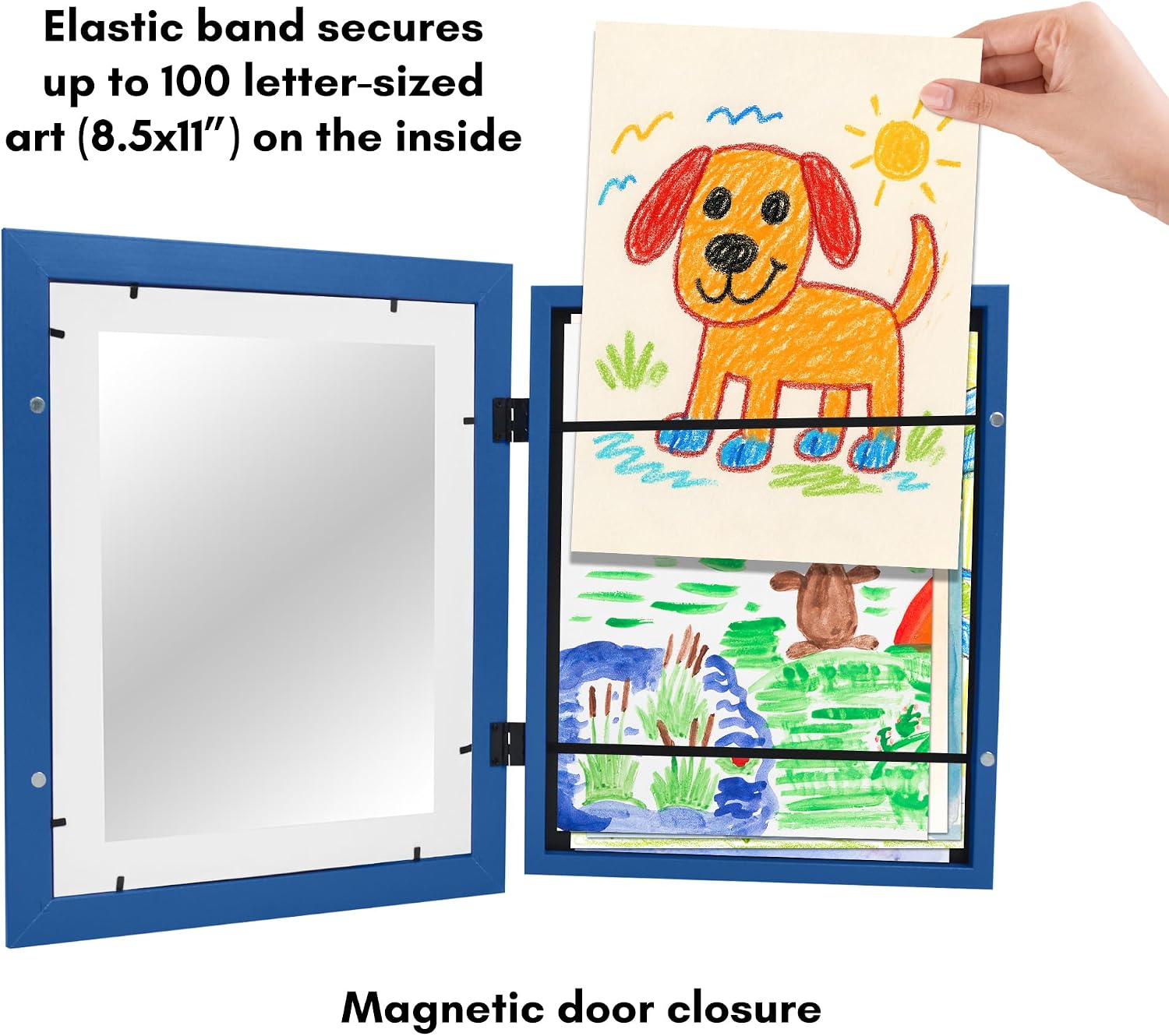 Americanflat - 2 Pack - Kids Artwork Frame Changeable (Blue) - Magnetic Door Holds 100 Art Pieces - 8.5x11 Letter Size Display with Mat or 10x12.5 Without Mat - My Mini Masterpiece