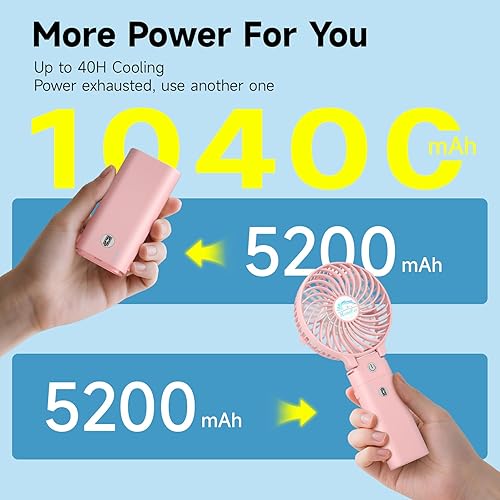 Miniatura 3 de HandFan Ventilador de mano personal de 10400 mAh, ventilador de mano de larga duración de 40 horas recargable, mini ventiladores de refrigeración