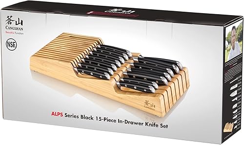 Miniatura 9 de Cangshan ALPS Series 502810 - Juego de cuchillos forjados de acero alemán de 15 piezas con bandeja de bambú, (negro)