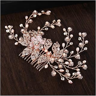 YANGQI yaoqijie Exquisito Flor de Oro Peines for el Pelo de la Novia Rhinestones Pearl Boda Tocado Joyería de Pelo Accesorios de Pelo de Cristal Trombón Lasting (Metal Color : Rose Gold)