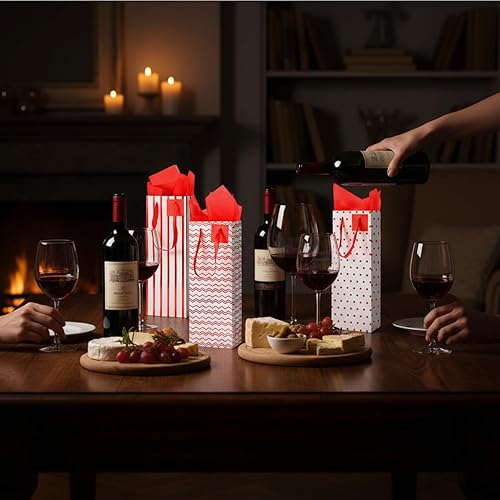 Miniatura 18 de Chrisfall 12 bolsas de vino para botellas, bolsas de regalo de vino, papel kraft a granel con asas, etiquetas, papel de seda para envoltura