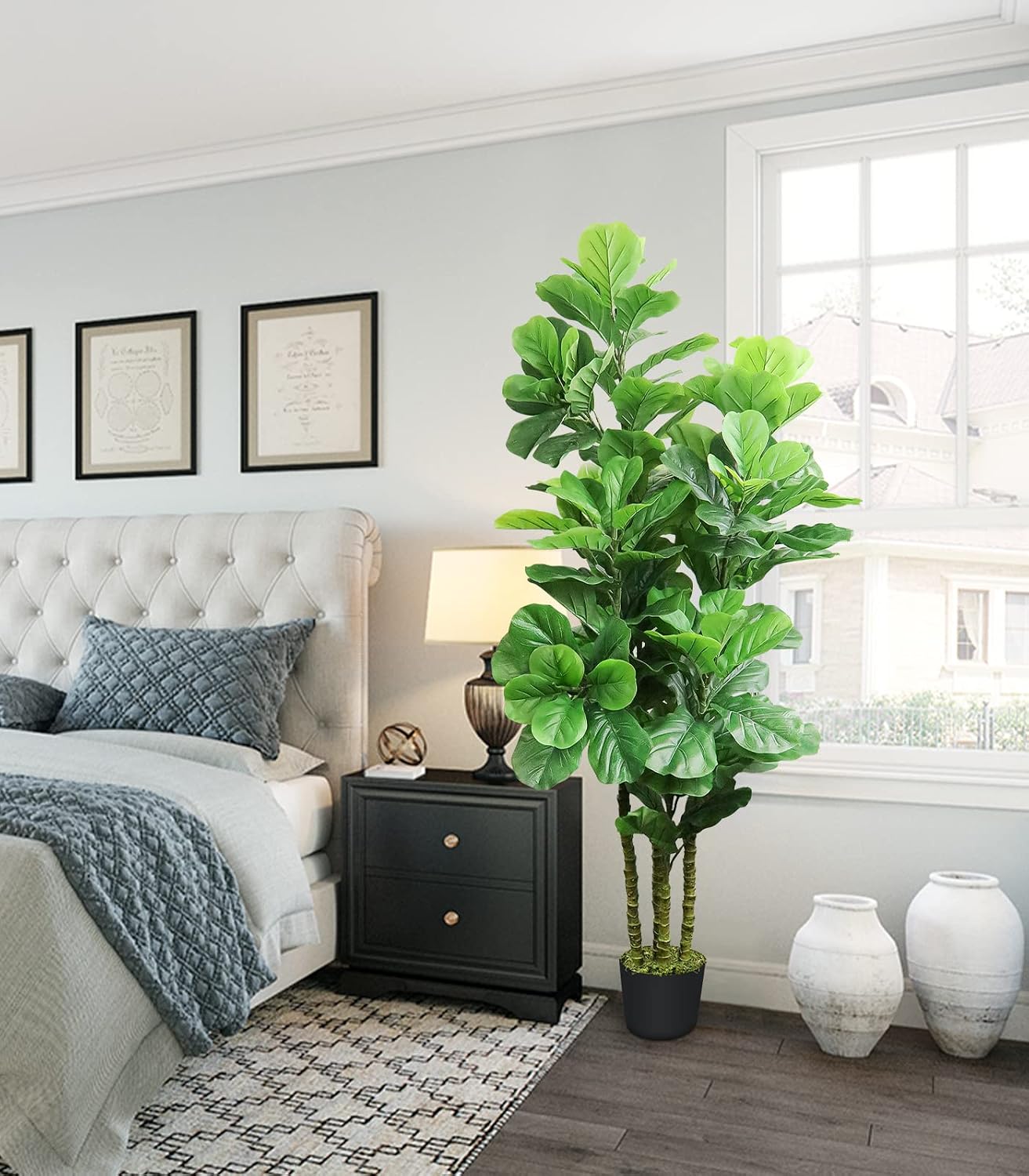 6Ft Artificial Fiddle Leaf Fig Tree with Woven Seagrass Basket and Realistic Moss Tall Fake Plants Large Faux Tree Indoor Outdoor for Home Decor Office Living Room-71 Inch