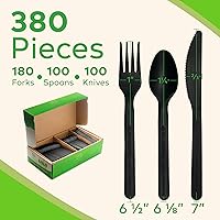 Vista 6 de Juego de cubiertos compostables, utensilios compostables a base de plantas, cubiertos compostables aptos para lavavajillas, cubiertos desechables
