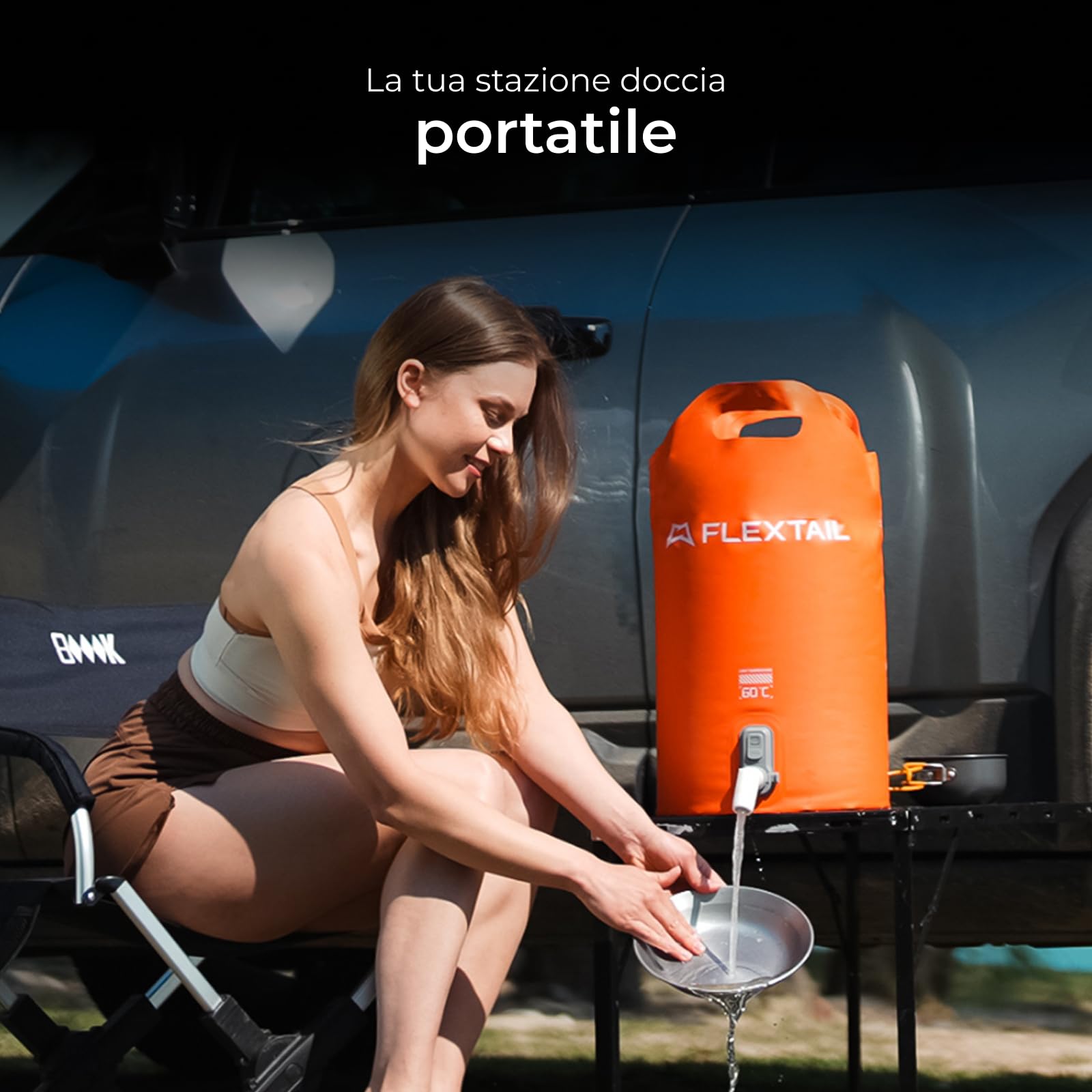 FLEXTAILGEAR Doccia Campeggio Portatile Secchio 20L Pompa Elettrica Integrata 2500mAh Due Velocità Kit Doccia Esterno Impermeabile IPX7 per Trekking Viaggi Auto e Lavaggio Animali Domestici