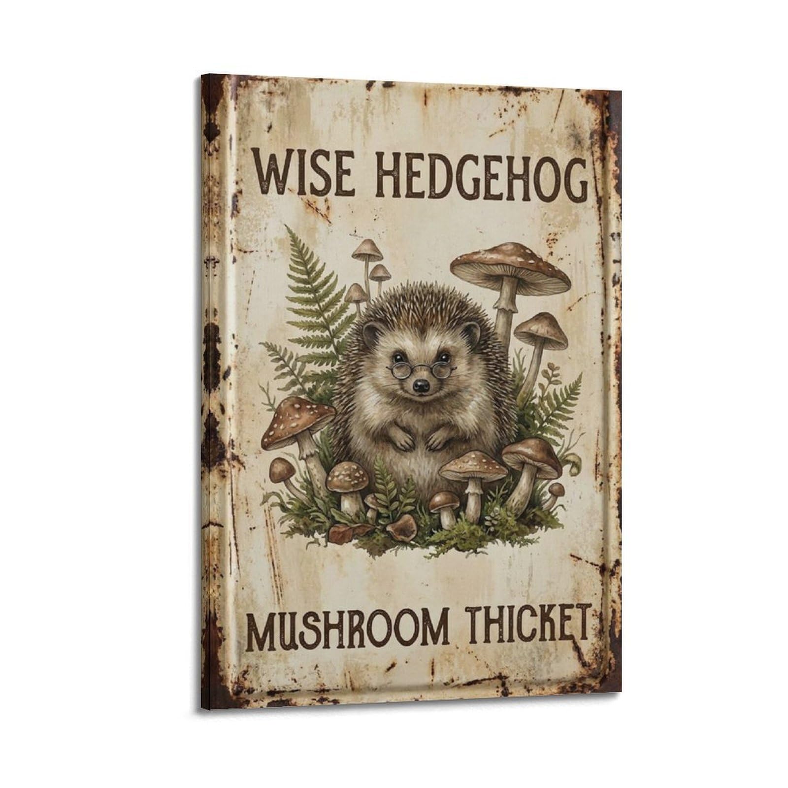 OKAHYS Hedgehog Woodland Poster Mushroom Thicket Botanical Modern Decorative Canvas Prints - Ideal Wall Art for Family, Man Cave, Game Room, Boys & Girls Bedroom 24x36inch