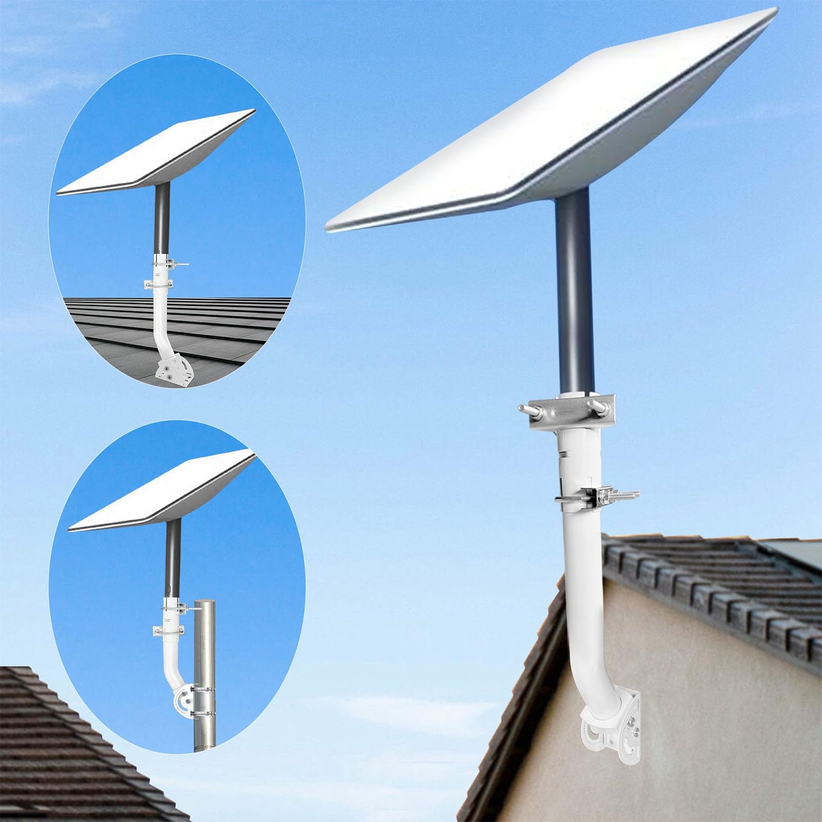 Kit de Montage Internet par Satellite pour Antenne Rectangulaire V2, Support de Toit Satellite Professionnel en Acier Inoxydable à Double sécurité Coupe-Vent