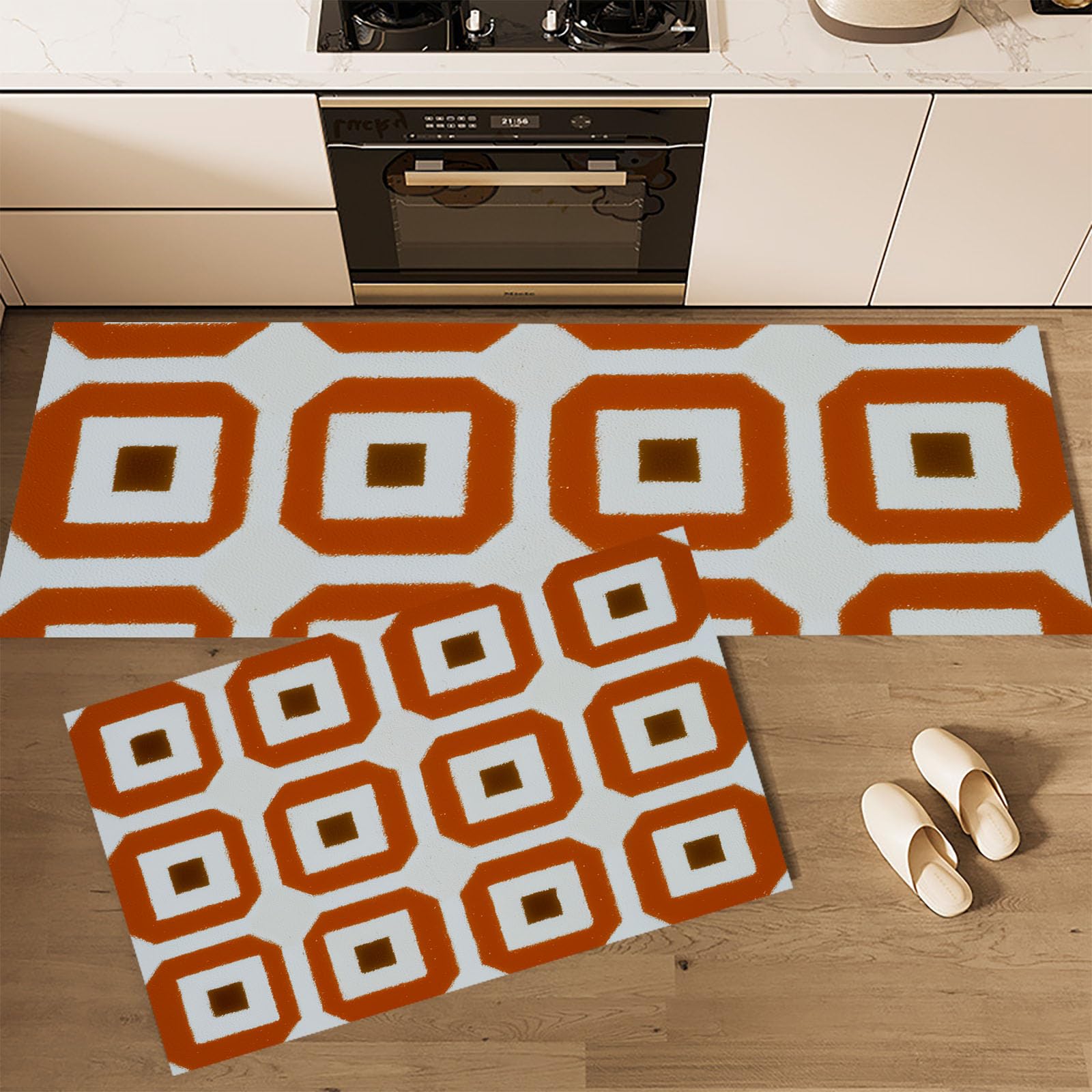 Alfombra de cocina antifatiga y lavable con diseño geométrico