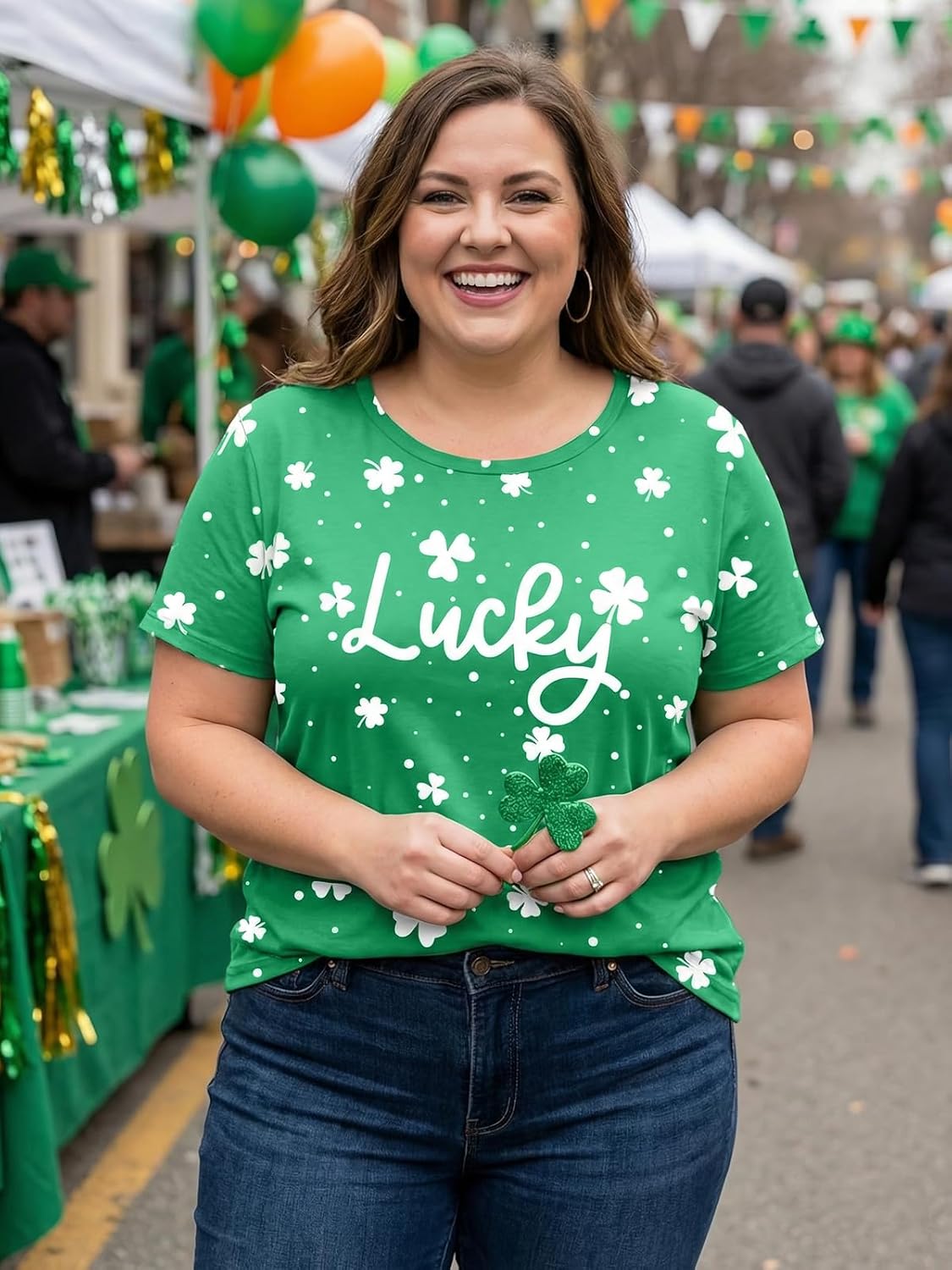 Plus Size St Patricks Day Shirt Women Lucky Shamrock Printed T-Shirt Irish Green Crewneck Graphic Short Sleeve Tops - Image 4