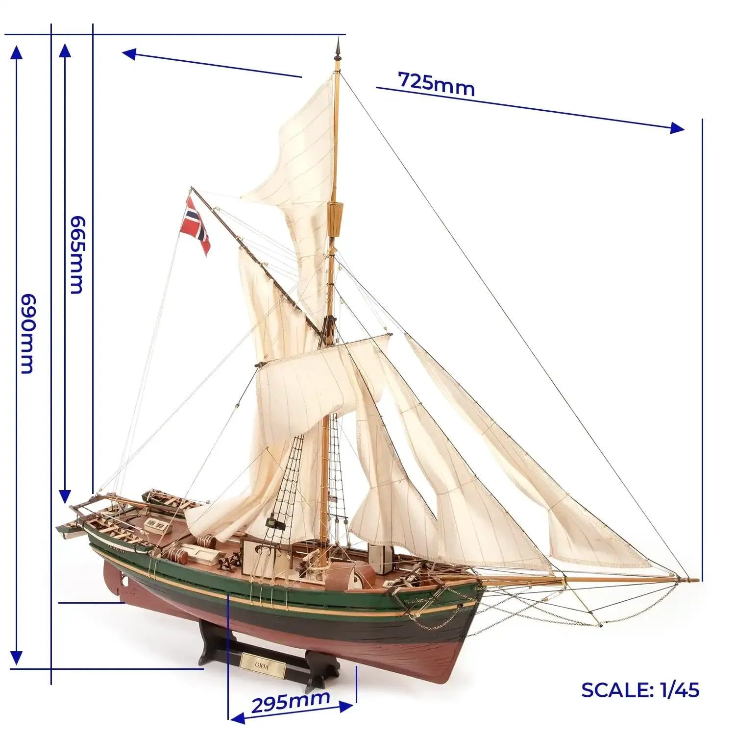 Occre Gjøa 12016 Modellbausatz Schiff aus Holz, Maßstab 1:45, Segel inklusive, Kit aus Holz und Metall zum Bauen, 725 x 665 x 295 mm