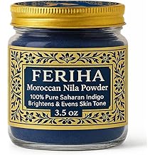 FERIHA Moroccan Nila Powder &ndash; 100% Pure Saharan Indigo for Face &amp; Body &ndash; Natural Skin Brightening Mask to Even Tone, Smooth Texture &amp; Restore Radiance &ndash; All Skin Types, 3.5 oz / 100g