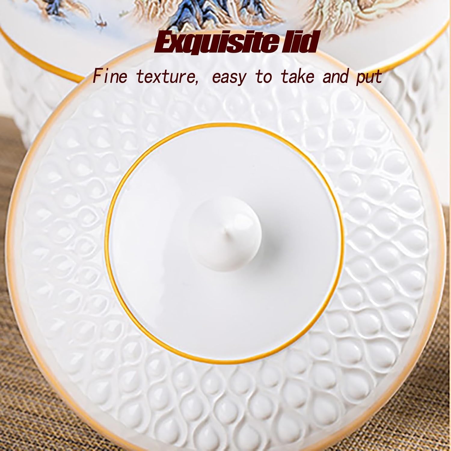 Rice Jar Ceramic Tea Ceramic Container Large Capacity Ceramic Cylinder Ceramic Storage Bucket Cereals Grains Sealed Jar Chinese-Style Food Storage(D)