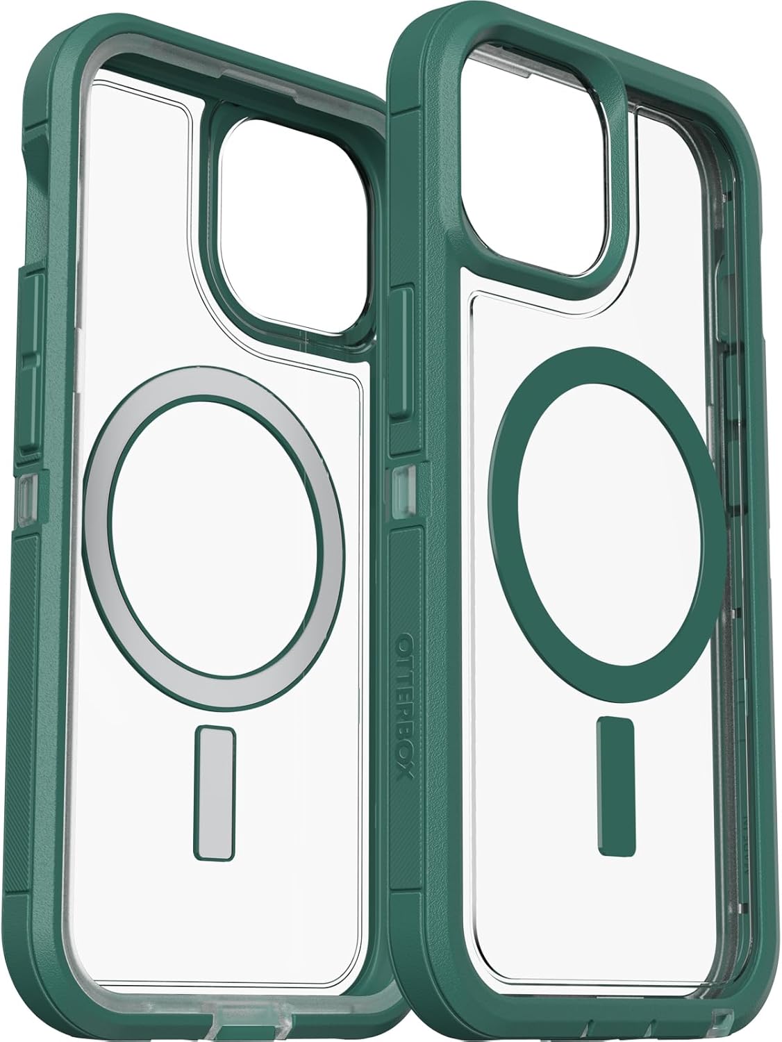 OtterBox iPhone 16e, 15, 14, & 13 Defender Series XT Clear Case - Velvet Evergreen (Clear), screenless, Rugged, Snaps to MagSafe, Lanyard Attachment
