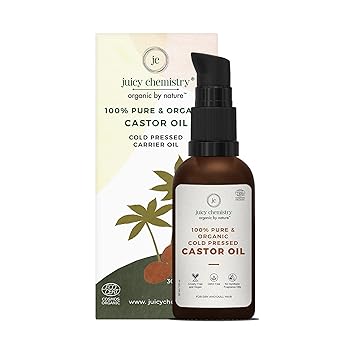 Juicy Chemistry Certified Organic Castor Oil for Hair and Eyebrows,30ml, Oil for Hair Growth and Nourished Eyebrows, Carrier Coldpressed Oil for women and men