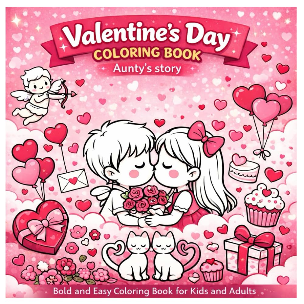 Valentine’s Day Coloring Book: Bold and Easy Designs for Kids and Adults | Cute Hearts, Love, and Sweet Valentine Scenes: A Fun and Relaxing Valentine Coloring Book with Simple, Adorable Illustrations