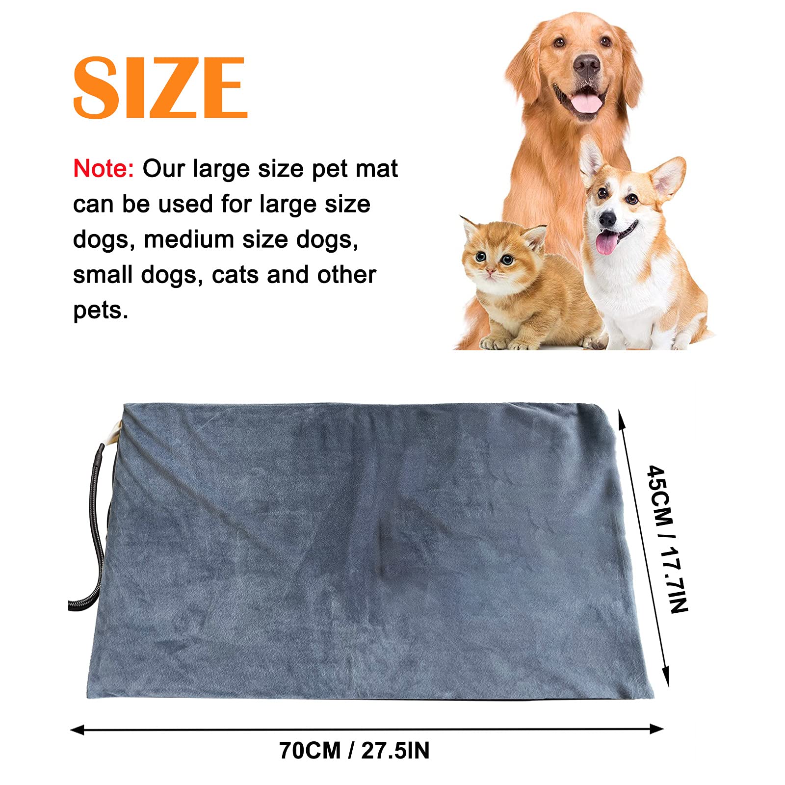 Tapis chauffant pour chats et chiens, 70 x 45 cm, minuterie et température réglables, sûr, couverture de rechange douce et confortable pour nouveau-né/mise bas / chiot/vieux chat et chien